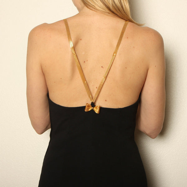 Deadstock Vintage 90's Gold Chain Strap LBD Mini Dress