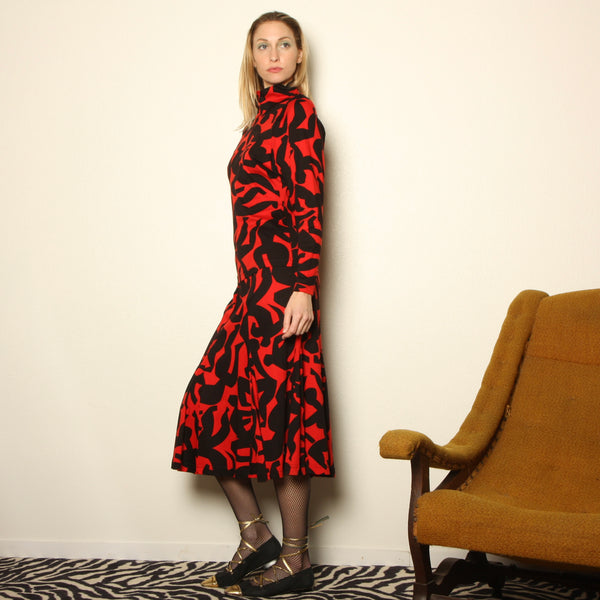 Vintage 80's Joanie Char Matisse Print 2-Pc Knit Skirt Set