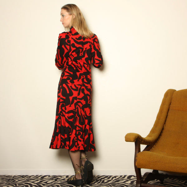 Vintage 80's Joanie Char Matisse Print 2-Pc Knit Skirt Set