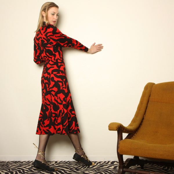 Vintage 80's Joanie Char Matisse Print 2-Pc Knit Skirt Set