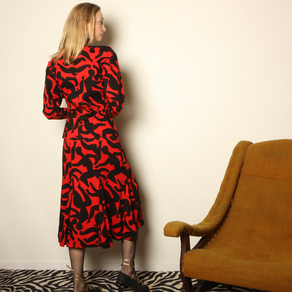 Vintage 80's Joanie Char Matisse Print 2-Pc Knit Skirt Set