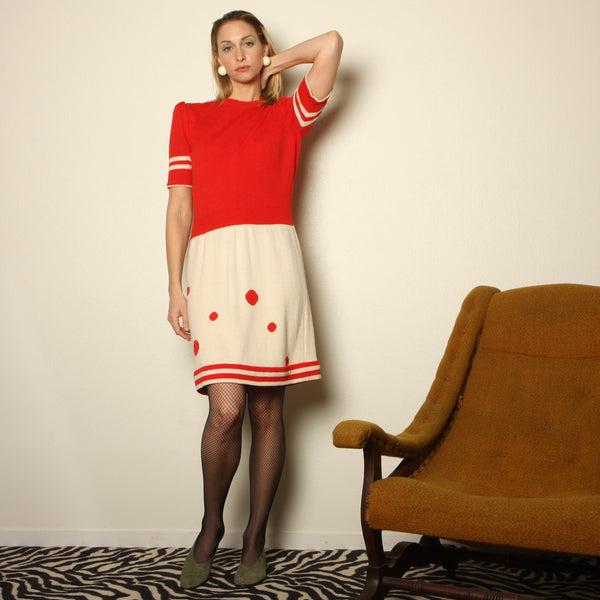 Vintage 80's Adolfo Saks Fifth Ave Polka Dot Knit Dress