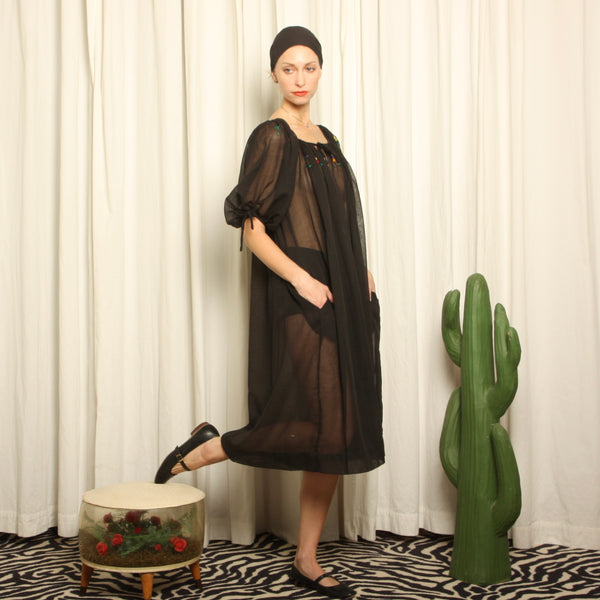 Vintage 50s 60s Hand Embroidered Haitian Voile Trapeze dress