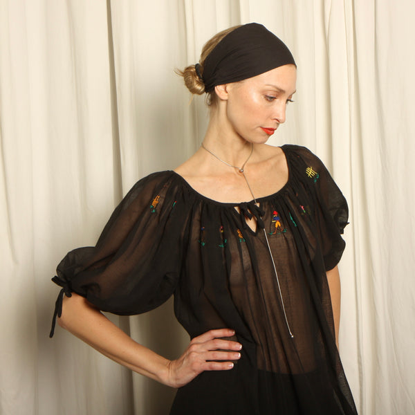 Vintage 50s 60s Hand Embroidered Haitian Voile Trapeze dress