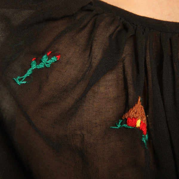 Vintage 50s 60s Hand Embroidered Haitian Voile Trapeze dress