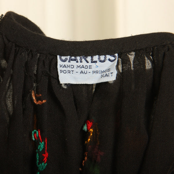 Vintage 50s 60s Hand Embroidered Haitian Voile Trapeze dress
