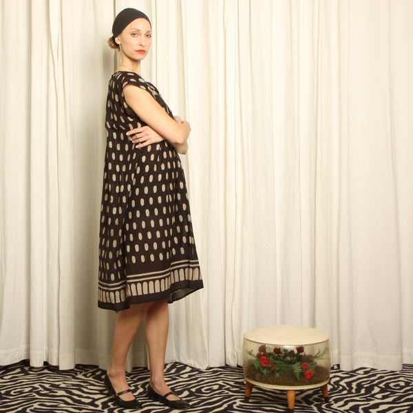 Vintage Hand Block Print Cotton Gauze Draped Smock Dress