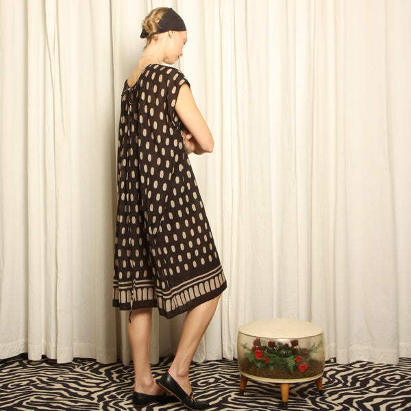 Vintage Hand Block Print Cotton Gauze Draped Smock Dress