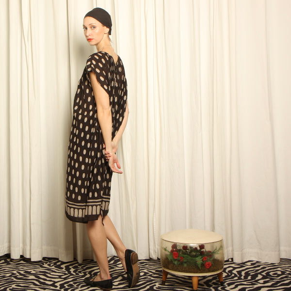 Vintage Hand Block Print Cotton Gauze Draped Smock Dress