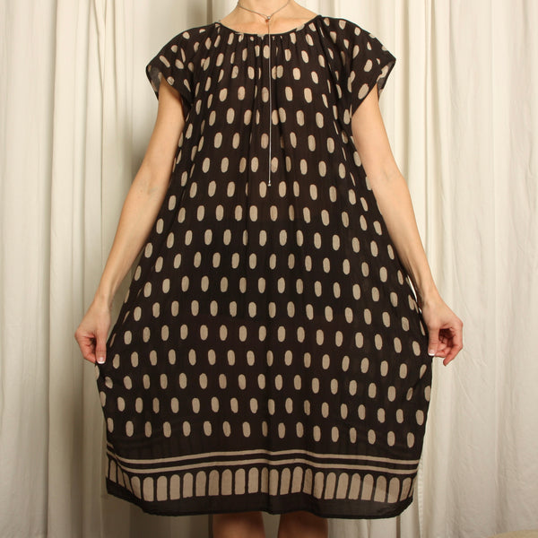 Vintage Hand Block Print Cotton Gauze Draped Smock Dress