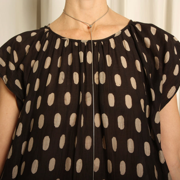 Vintage Hand Block Print Cotton Gauze Draped Smock Dress