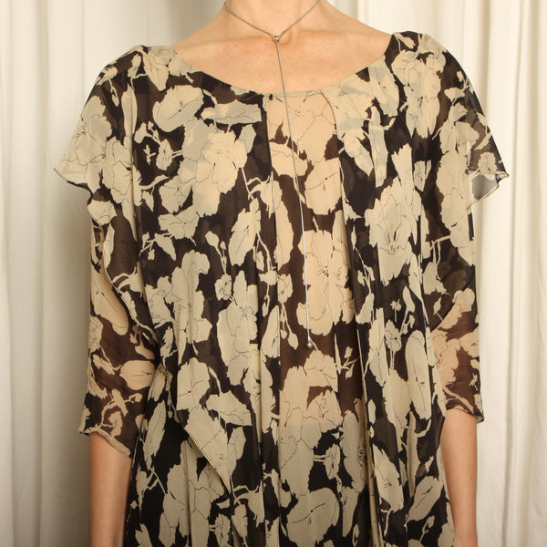 Vintage 90's Romantic Silk Chiffon Poppies DKNY Babydoll Dress