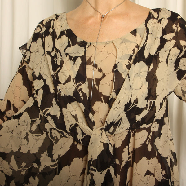 Vintage 90's Romantic Silk Chiffon Poppies DKNY Babydoll Dress