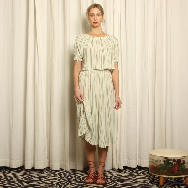 Vintage 70s Ultra Gauzy Cotton Striped Top + Skirt Set