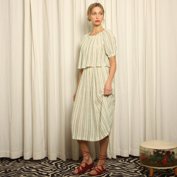 Vintage 70s Ultra Gauzy Cotton Striped Top + Skirt Set