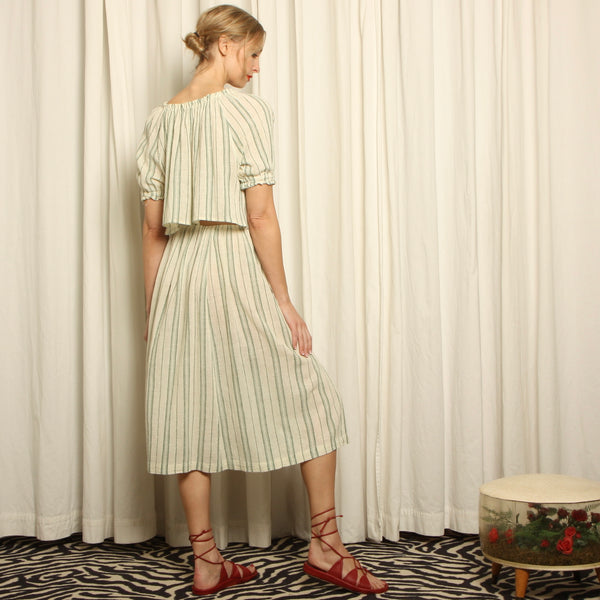 Vintage 70s Ultra Gauzy Cotton Striped Top + Skirt Set