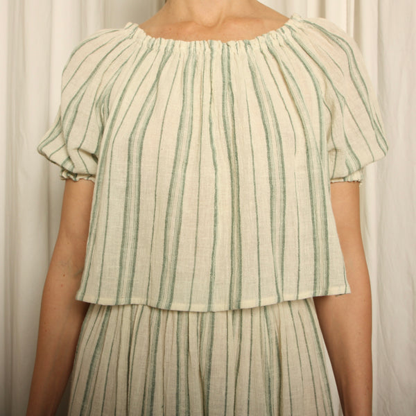 Vintage 70s Ultra Gauzy Cotton Striped Top + Skirt Set
