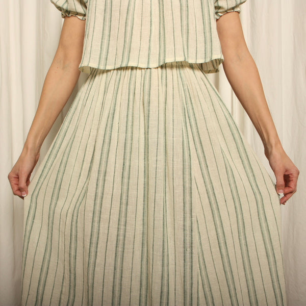 Vintage 70s Ultra Gauzy Cotton Striped Top + Skirt Set