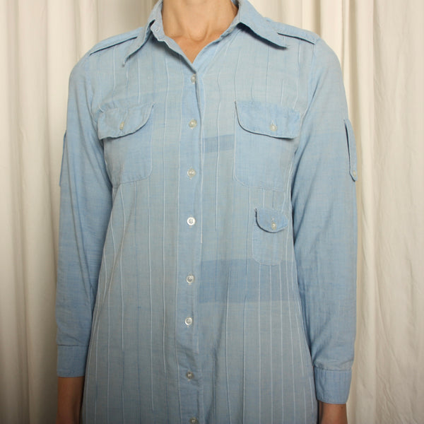 Vintage 70's Joseph Magnin India Cotton Pin-tuck Shirt Dress