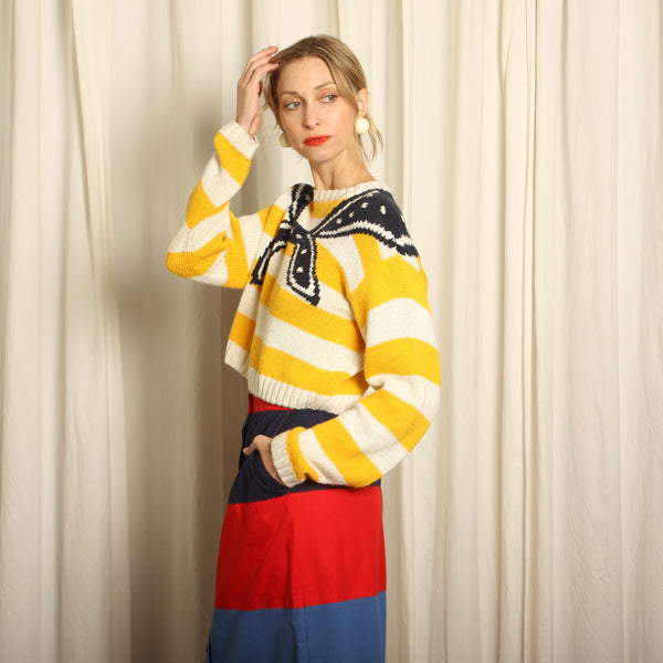 Vintage 80's Trompe L'oeil Bandana Crop Cotton Sweater