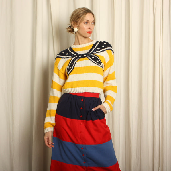 Vintage 80's Trompe L'oeil Bandana Crop Cotton Sweater