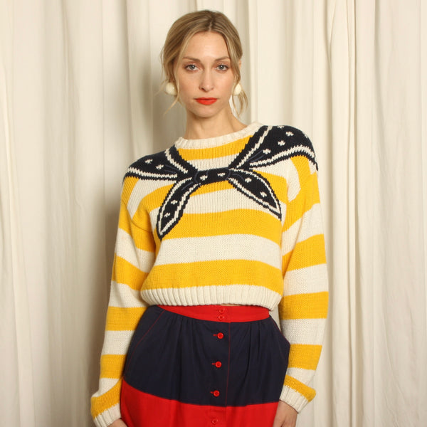 Vintage 80's Trompe L'oeil Bandana Crop Cotton Sweater
