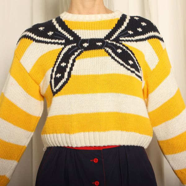 Vintage 80's Trompe L'oeil Bandana Crop Cotton Sweater
