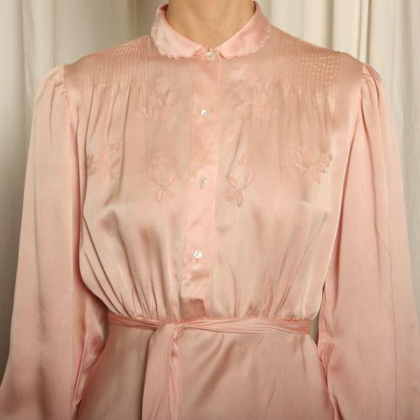 Vintage 40's Shell Pink Silk Charmeuse Applique Bias Dress