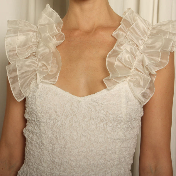 Vintage 80's Bodycon Stretch Lace Tiered Pouf Party Dress