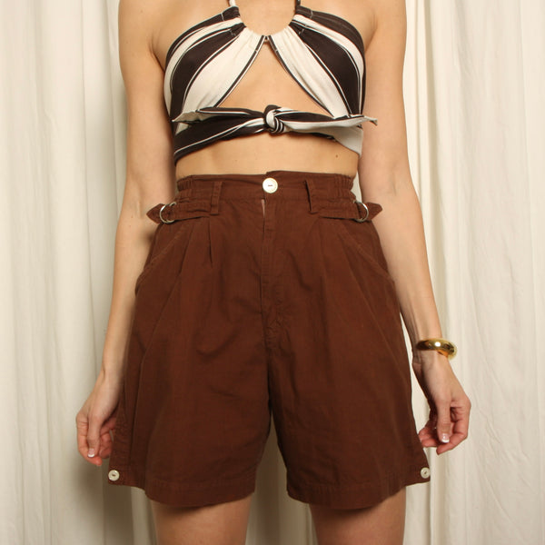 Vintage 80's 40's Cocoa Cotton Preppy Pleated Shorts