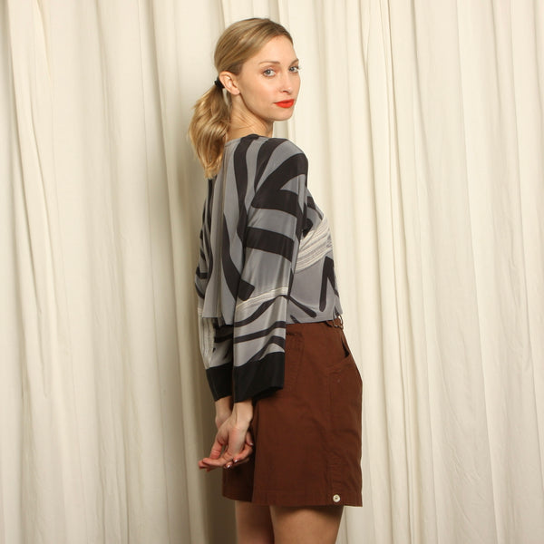 Vintage Hand Painted Silk Draped Crop Blouse Top