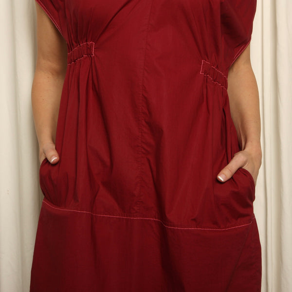 Marni Bordeaux Cotton Poplin Asymmetric Day Dress