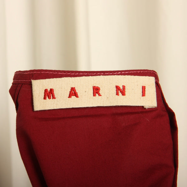 Marni Bordeaux Cotton Poplin Asymmetric Day Dress