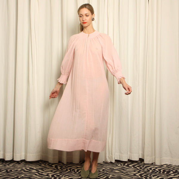 Vintage 70s Blush Voile Gauze Blouson Sleeve Smock Dress