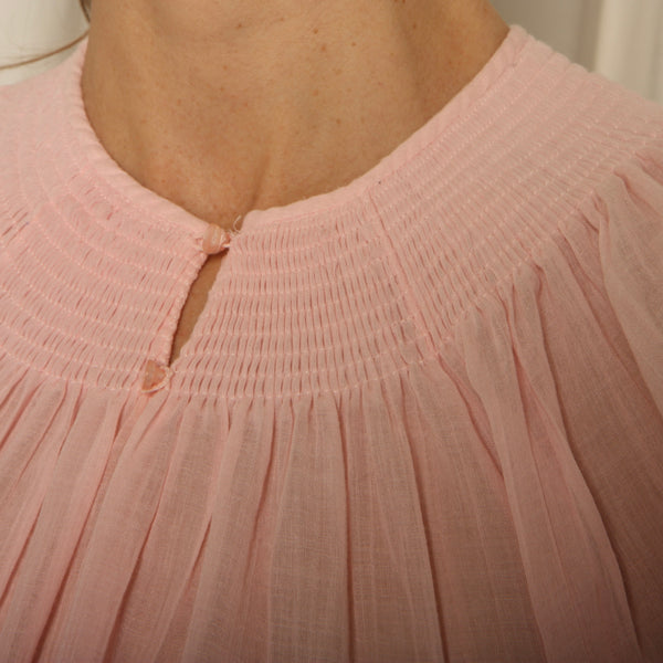 Vintage 70s Blush Voile Gauze Blouson Sleeve Smock Dress