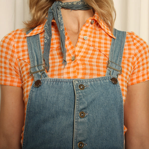 Vintage 70's Denim Button-Down Patched Jumpsuit Overalls