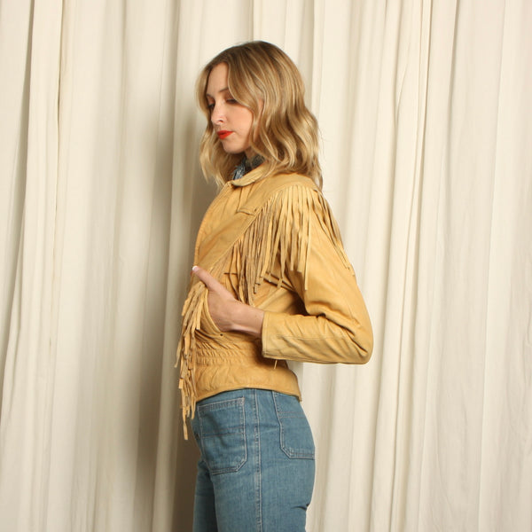Vintage 90s Wilsons Blonde Leather Western Fringe Jacket