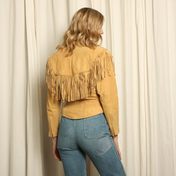 Vintage 90s Wilsons Blonde Leather Western Fringe Jacket