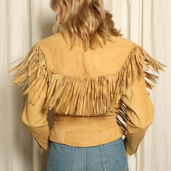 Vintage 90s Wilsons Blonde Leather Western Fringe Jacket