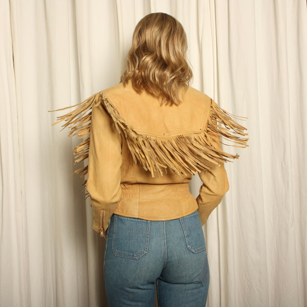Vintage 90s Wilsons Blonde Leather Western Fringe Jacket