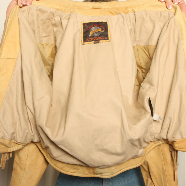 Vintage 90s Wilsons Blonde Leather Western Fringe Jacket