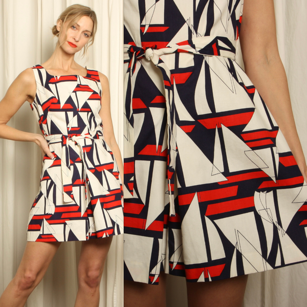 Deadstock Vintage 60's Sailboat Print Nautical Romper