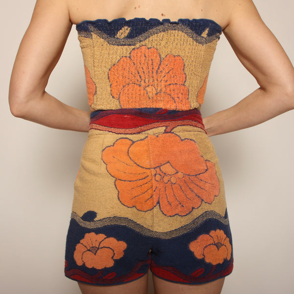70's California Poppies Towel Halter + Shorts Set M/L