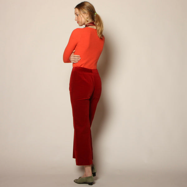 Vintage 60's Ruby Red Velvet Crop Flare Pants