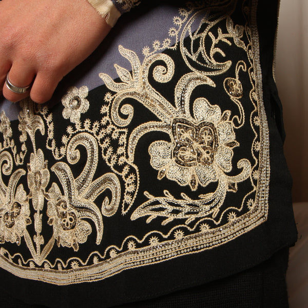 Vintage 20's Heavily Embroidered Plunging Crepe Blouse