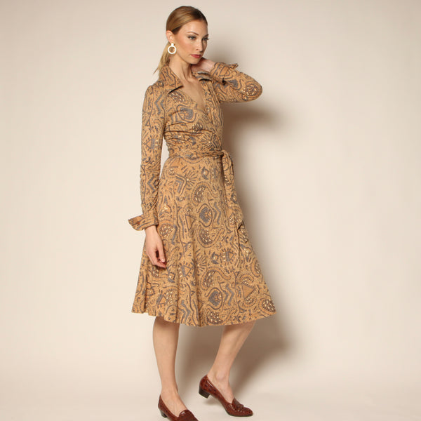 Vintage 70's Diane Von Furstenberg Italy Batik Print Wrap Dress