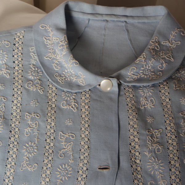 Vintage 30's Hand Embroidered Cut-Work Linen Blouse