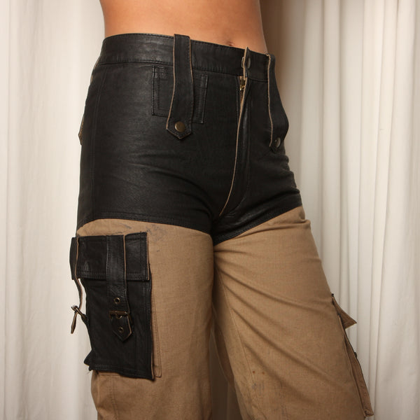 Vintage 80's Leather + Cotton Fitted Cargo Pocket Pants
