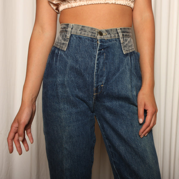 Vintage 80's Two Tone Denim High Waist Pleated Jeans