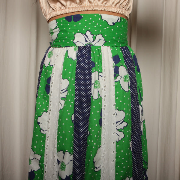 Vintage 60's Talbots Eyelet Lace + Floral Cotton Maxi Skirt
